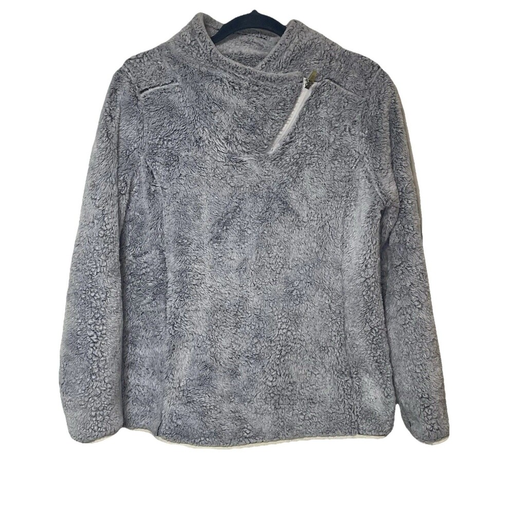St. Johns Bay Fleece Pullover Quarter Zip Womens Sz M Faux Fur Gray Soft Cozy - Picture 3 of 13